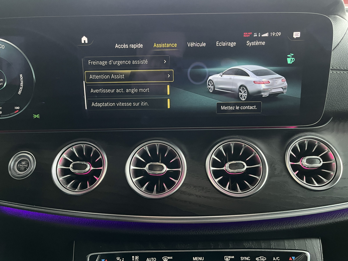 MERCEDES CLASSE E COUPE 220 CDI 194 AMG LINE 9G-TRONIC TOIT PANORAMIQUE OUVRANT GPS CAMERA KEYLESS APPLE CARPLAY HIFI BURMESTER  VIRTUAL COCKPIT PARK PILOT MBUX PACK AMG FEUX FULL LED JANTES ALU 20 EXCELLENT ETAT