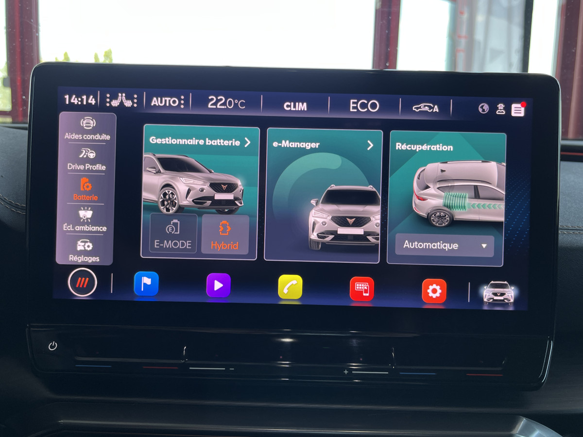 CUPRA FORMENTOR 1,4 E-HYBRID 245 VZ DSG6  GPS CAMERA KEYLESS FULL LED VIRTUAL COCKPIT PARK PILOT DRIVE PROFILE REGULATEUR LIMITEUR JANTES 19 PACK HIVER EXCELLENT ETAT